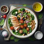 Ensalada de espinacas, pollo y garbanzos